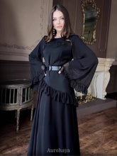 Solid Color Long Sleeve Round Neck Ruffles Patchwork Maxi Dress